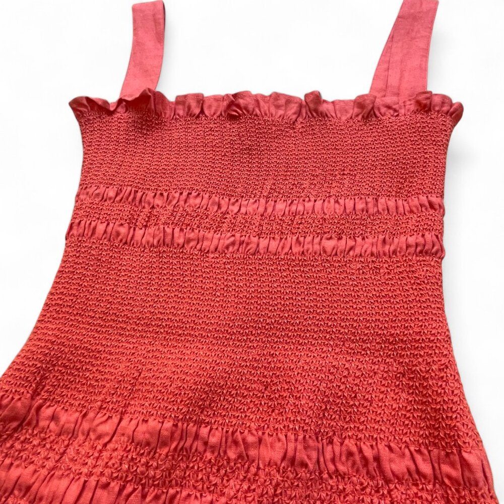 Capulet Smocked Ruffle Mini Dress in Coral – Romantic Summer Sundress (Size S) - Picture 2 of 5